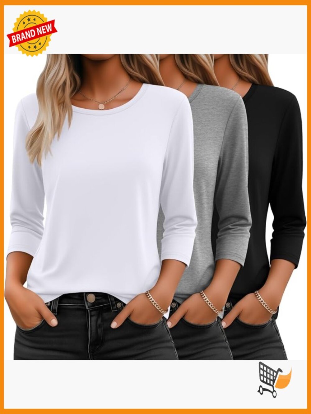 3 Pack 3/4 Sleeve Tops for Women Loose Fit Casual Tees